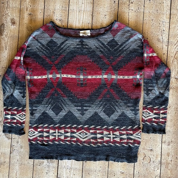 Ralph Lauren Denim & Supply Southwest Red Grey Aztec Light Loose Sweater Large - Picture 1 of 4